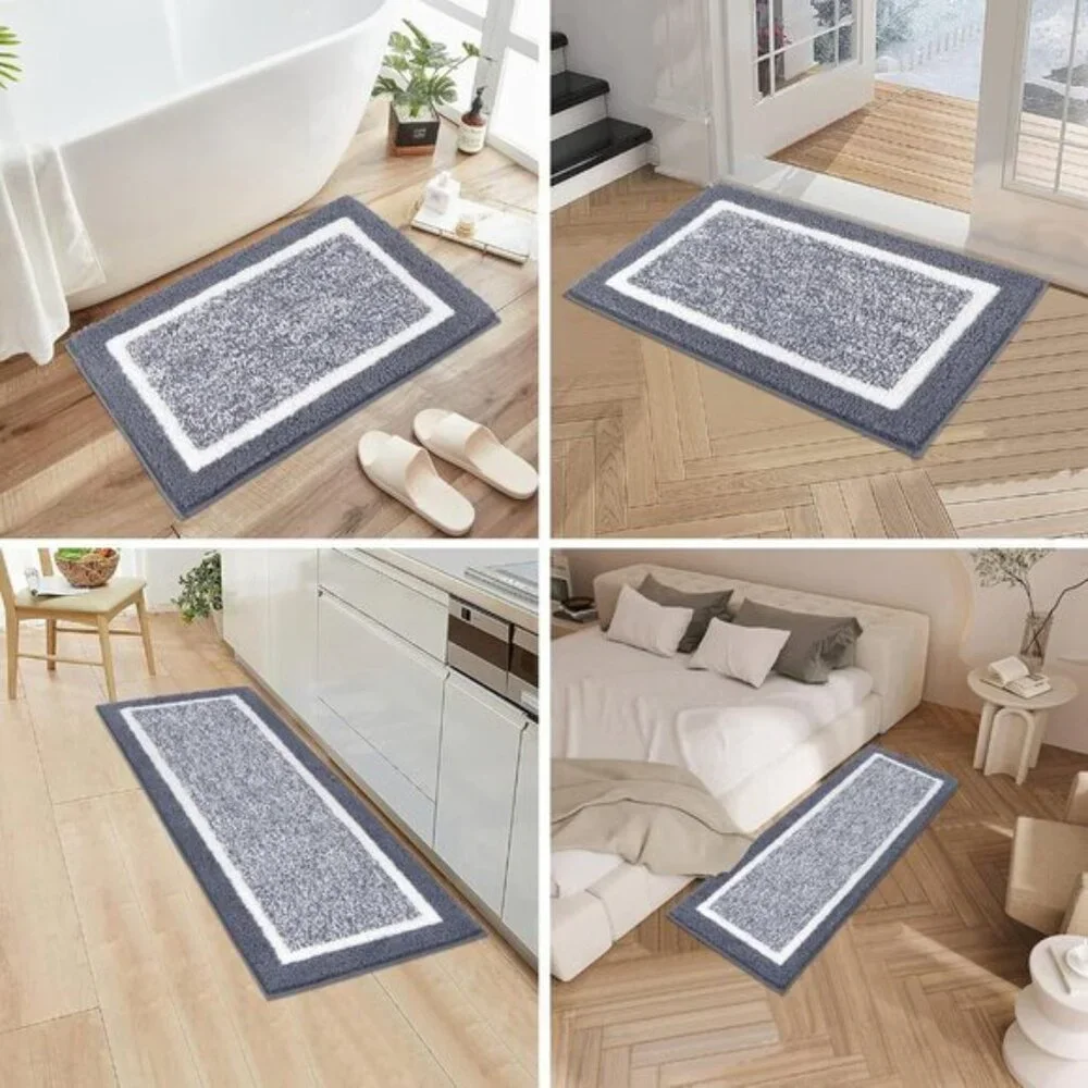 New 3-Piece Bathroom Rug Set, Shaggy Non-Slip Microfiber Mats in Dark Grey